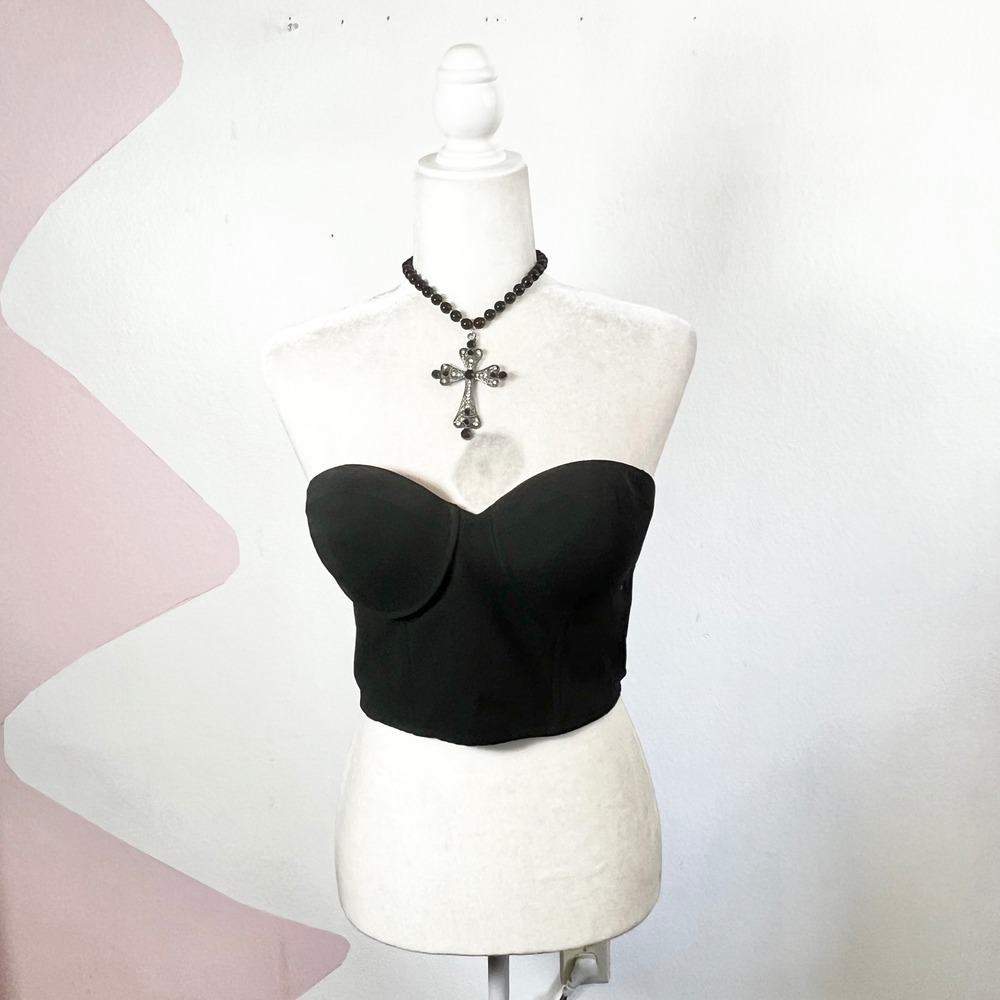 VTG Y2K Guess Black Corset Bustier Top Size Medium Gothic Grunge